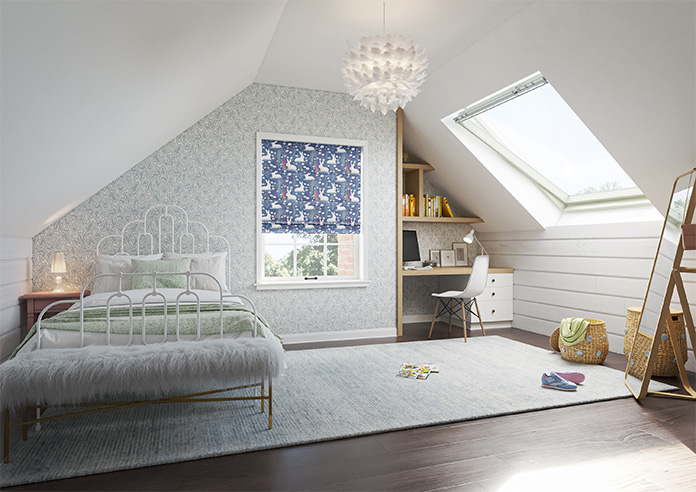 Bunny Meadows, Periwinkle - Motorised Roman Blind - Image 6